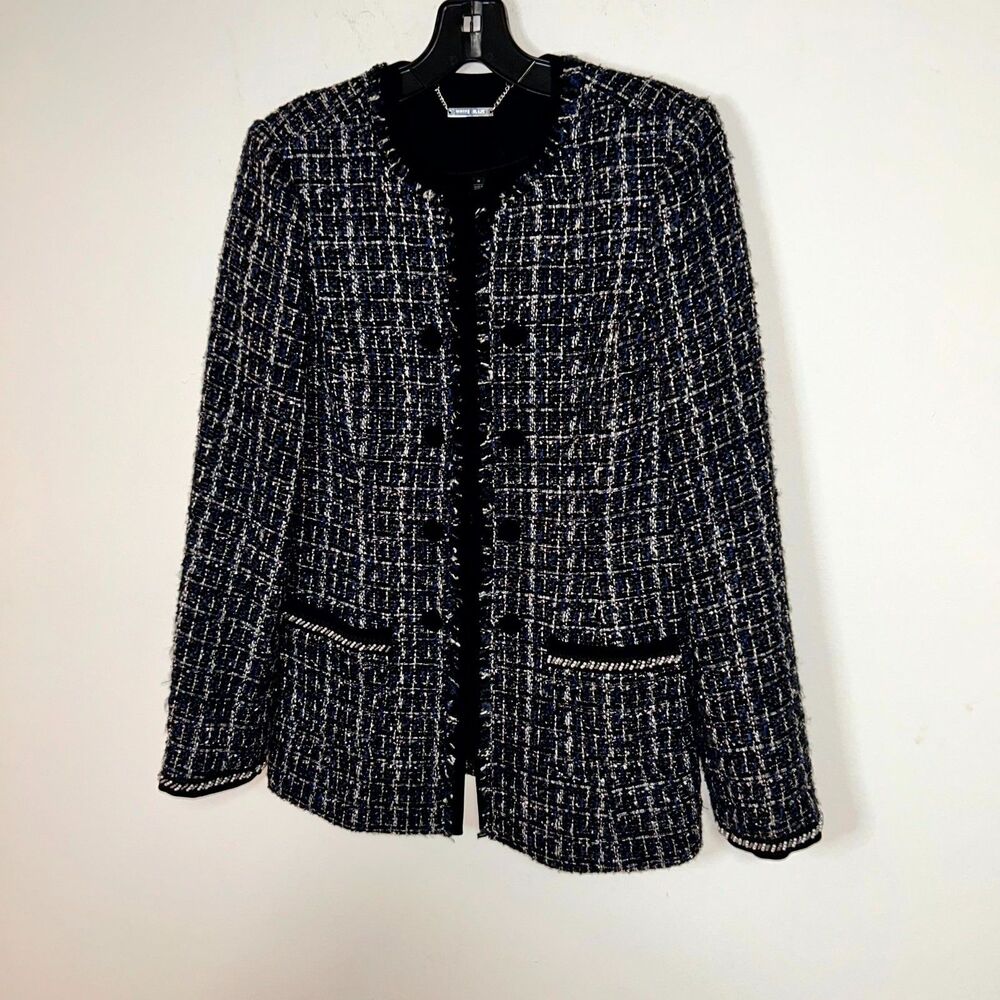 White House Black Market Skirt Suit Women's Small 10 Black White Tweed Business - Picture 2 of 13